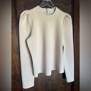 dh New York - scuba top - cream/beige, puff sleeves & zipper detail in back - M